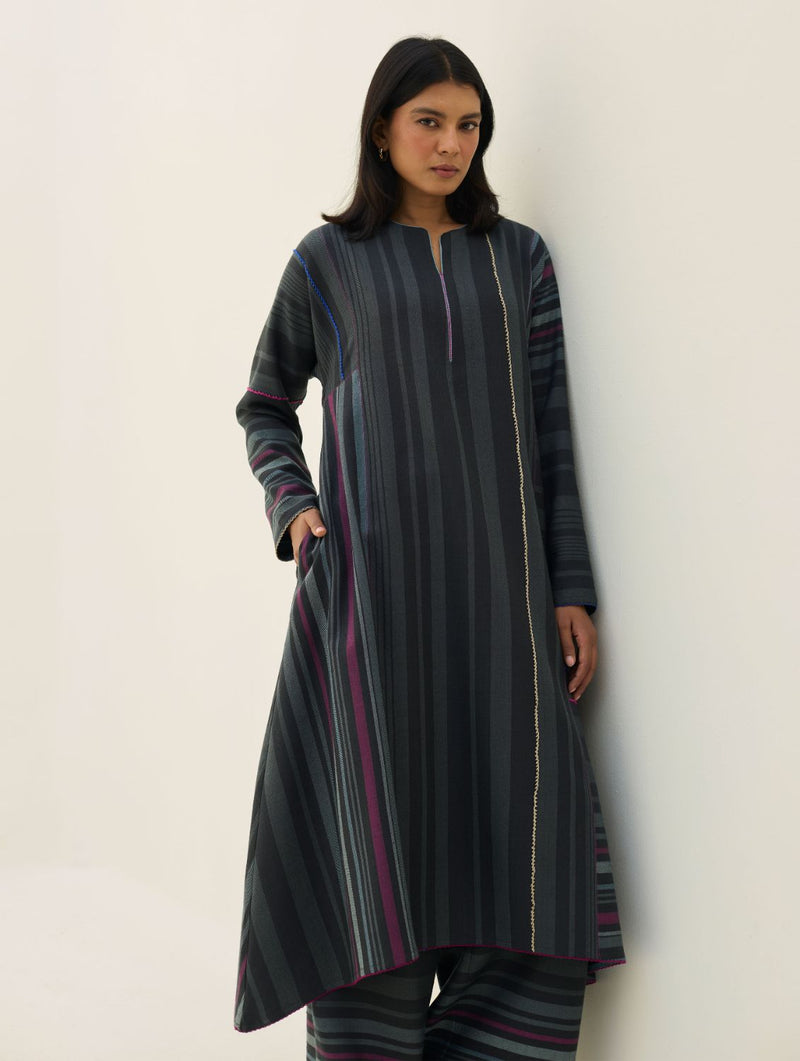 Daphne Merino Wool Kurta Set - Charcoal by Manan in charcoal color for women in Singapore