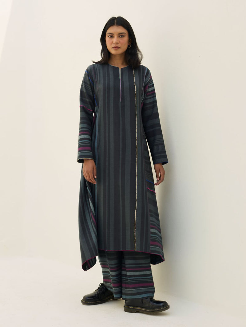 Daphne Merino Wool Kurta Set - Charcoal by Manan in charcoal color for women in Singapore