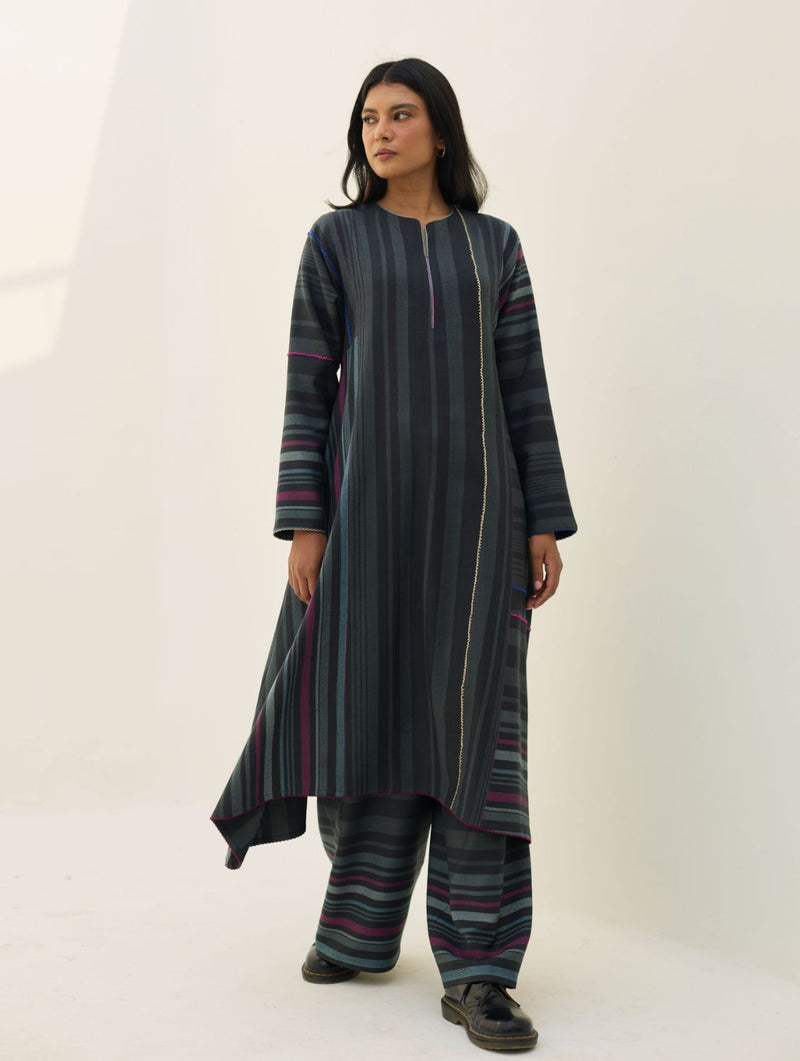 Daphne Merino Wool Kurta Set - Charcoal by Manan in charcoal color for women in Singapore