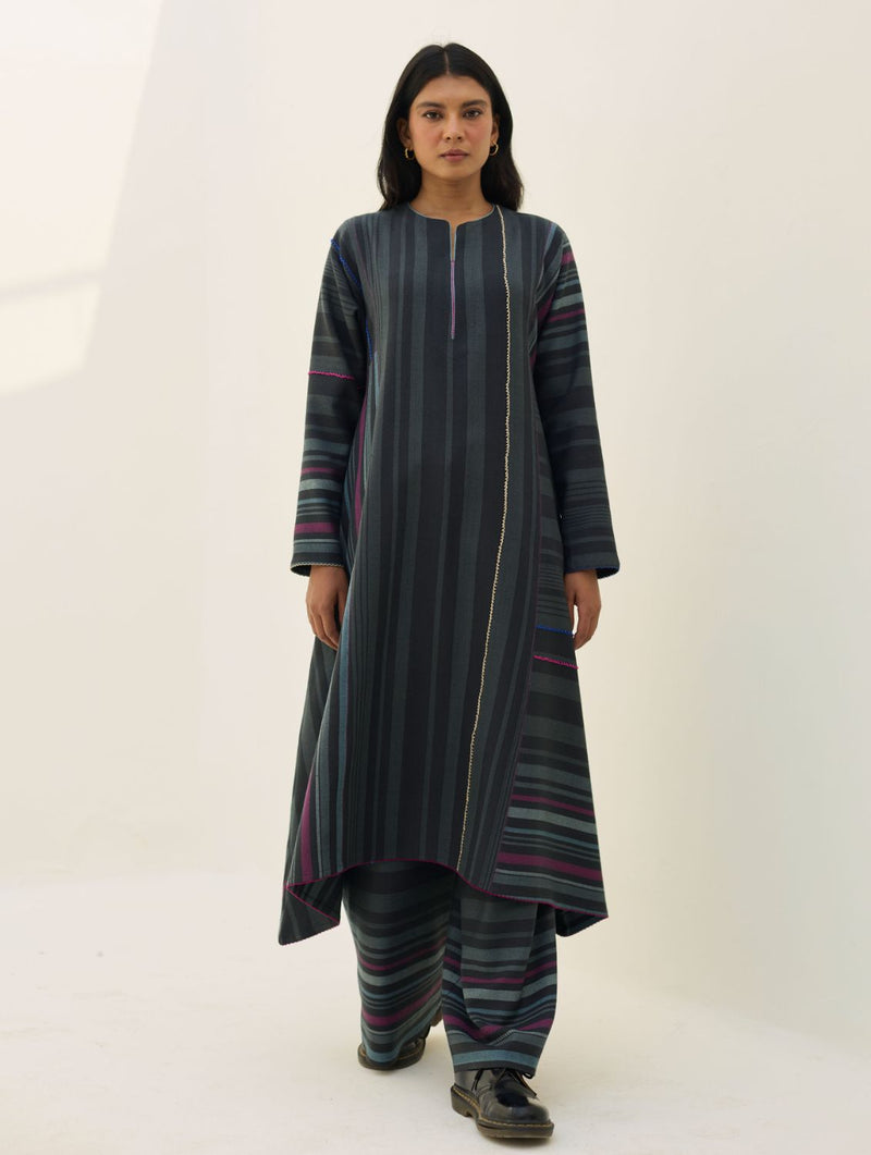 Daphne Merino Wool Kurta - Charcoal by Manan in charcoal color for women in Singapore
