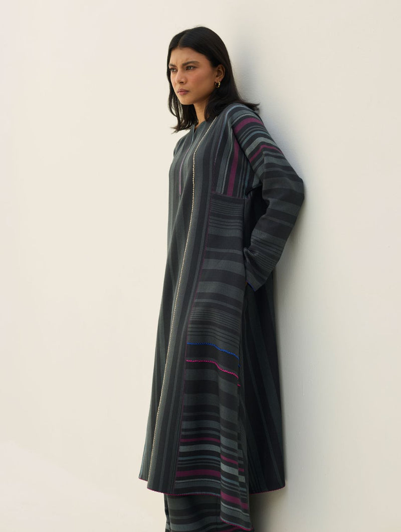 Daphne Merino Wool Kurta - Charcoal by Manan in charcoal color for women in Singapore