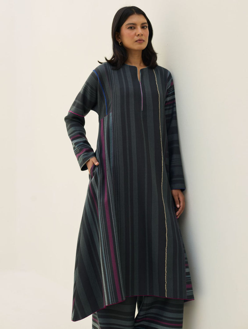 Daphne Merino Wool Kurta Set - Charcoal by Manan in charcoal color for women in Singapore