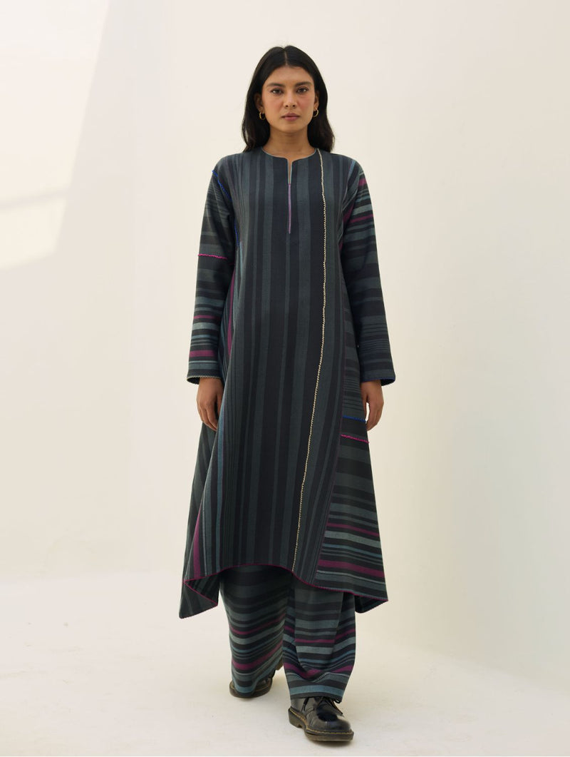Daphne Merino Wool Kurta Set - Charcoal by Manan in charcoal color for women in Singapore