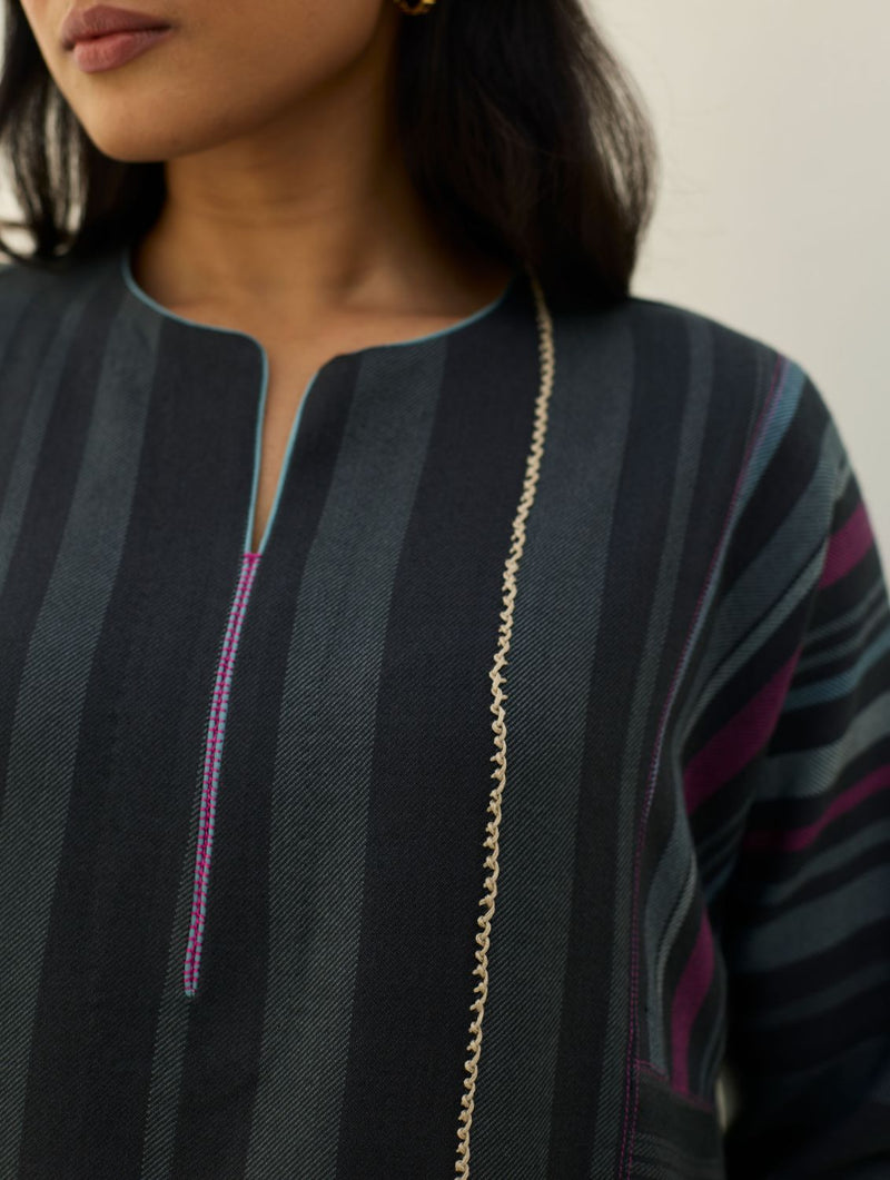 Daphne Merino Wool Kurta Set - Charcoal by Manan in charcoal color for women in Singapore