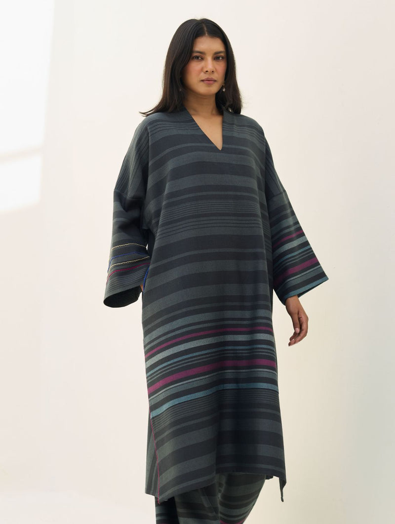 Anette Pheran Merino Wool Kurta - Charcoal by Manan in charcoal color for women in Singapore