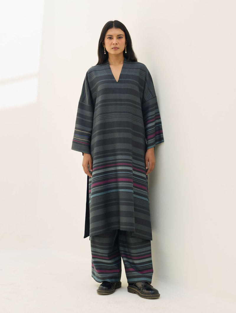Anette Pheran Merino Wool Kurta - Charcoal by Manan in charcoal color for women in Singapore