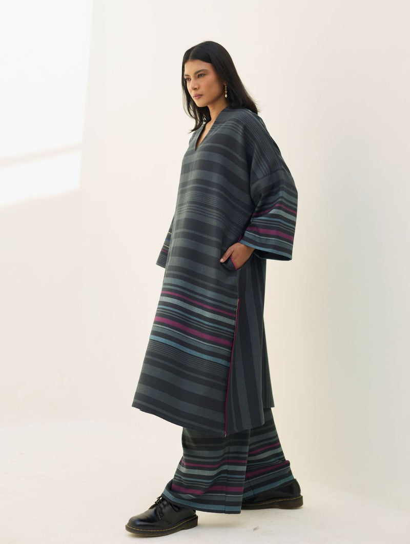 Anette Pheran Merino Wool Kurta Set - Charcoal by Manan in charcoal color for women in Singapore