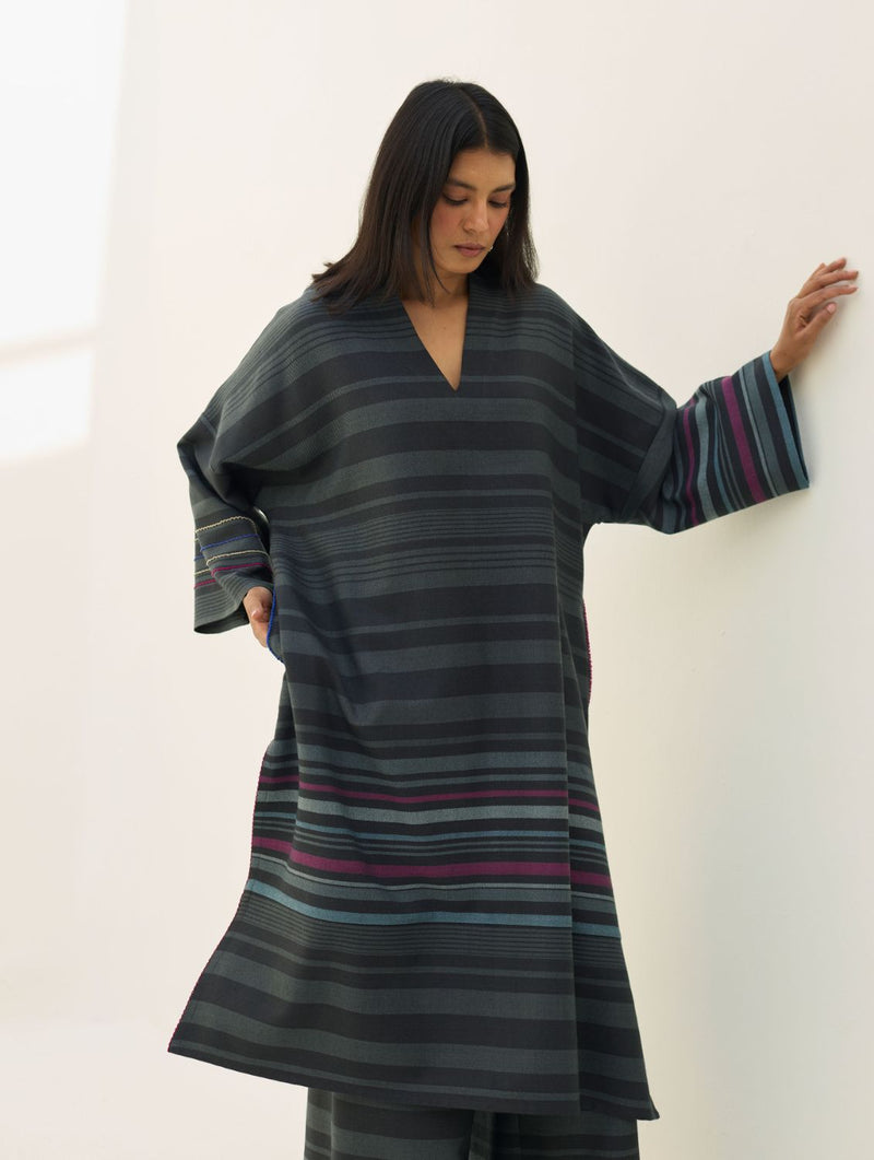 Anette Pheran Merino Wool Kurta - Charcoal by Manan in charcoal color for women in Singapore