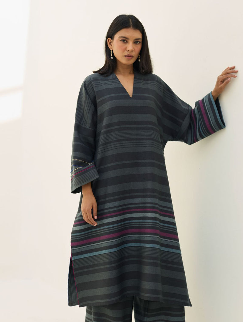 Anette Pheran Merino Wool Kurta Set - Charcoal by Manan in charcoal color for women in Singapore