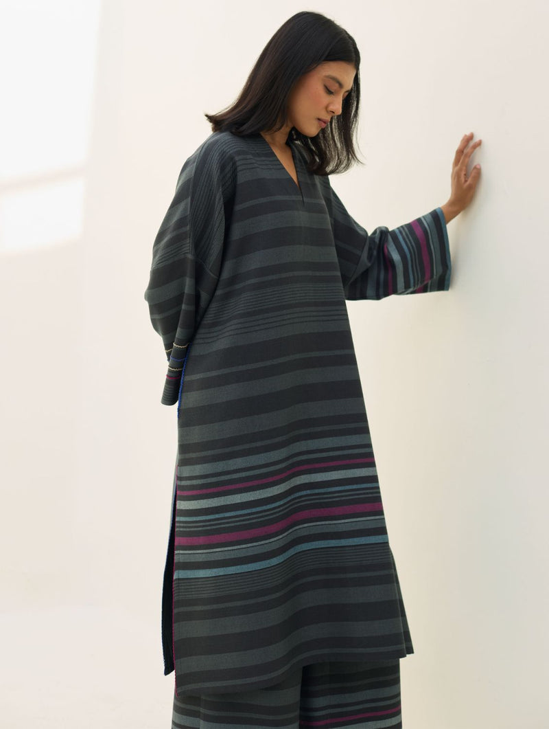 Anette Pheran Merino Wool Kurta - Charcoal by Manan in charcoal color for women in Singapore