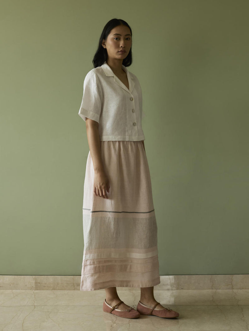 Kiera Cuban Collar Linen Shirt-Ivory linen by Manan in ivory color for women in Singapore