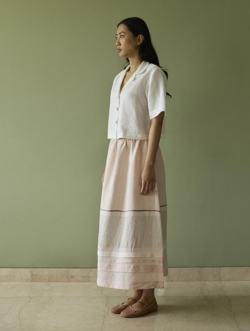 Kiera Cuban Collar Linen Shirt-Ivory linen by Manan in ivory color for women in Singapore