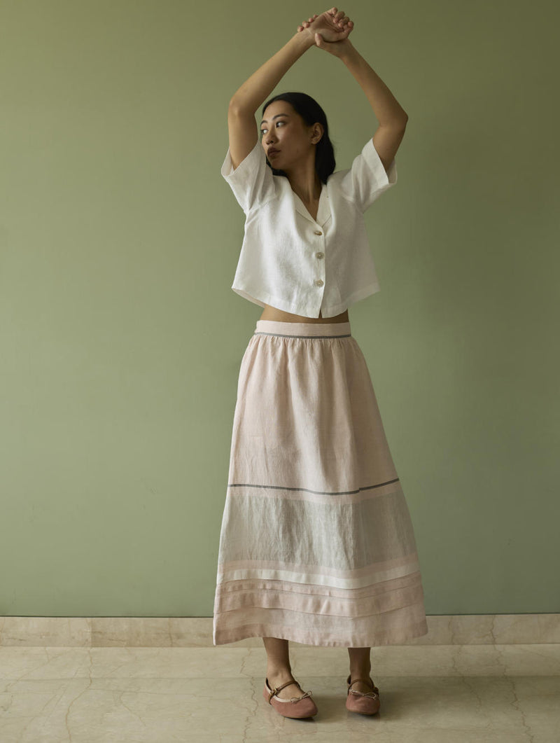 Kiera Cuban Collar Linen Shirt-Ivory linen by Manan in ivory color for women in Singapore