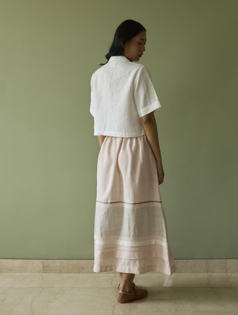 Kiera Cuban Collar Linen Shirt-Ivory linen by Manan in ivory color for women in Singapore