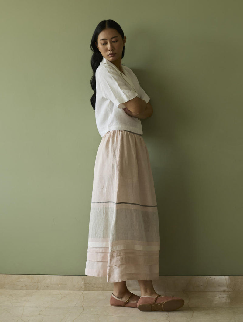 Kiera Cuban Collar Linen Shirt-Ivory linen by Manan in ivory color for women in Singapore
