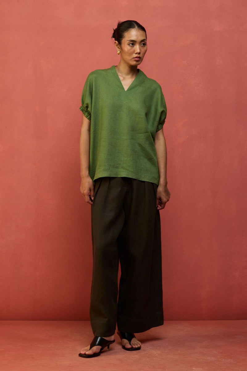 Hoshi Linen Top - Fern Green by Manan for in Singapore