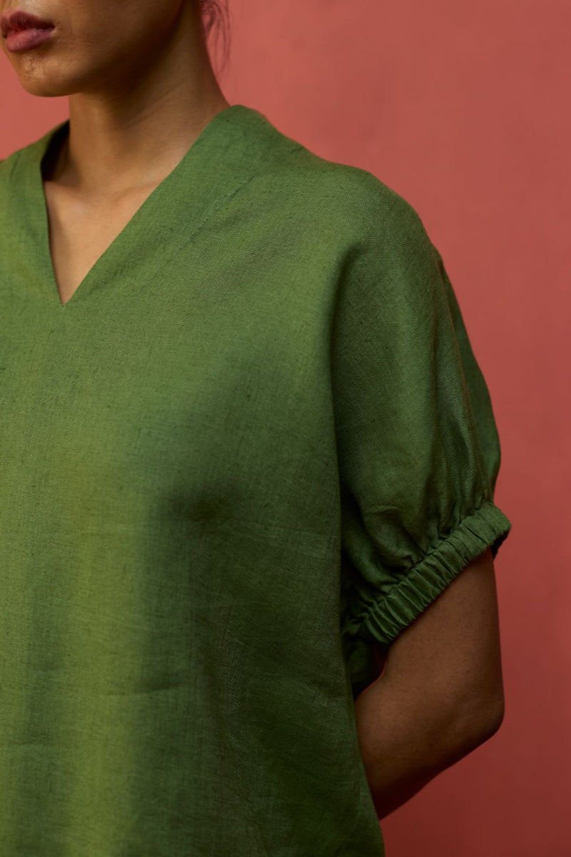 Hoshi Linen Top - Fern Green by Manan for in Singapore