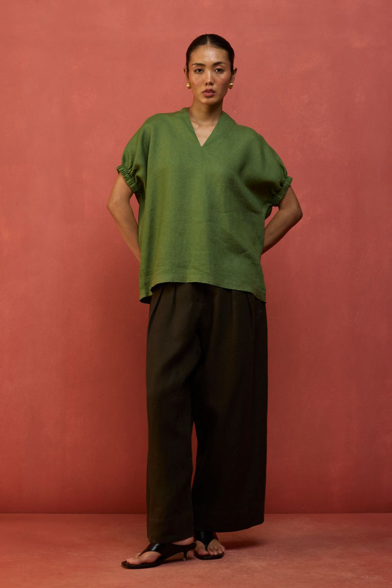 Hoshi Linen Top - Fern Green by Manan for in Singapore