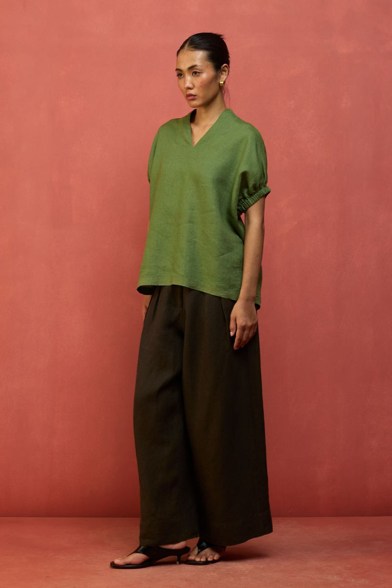 Hoshi Linen Top - Fern Green by Manan for in Singapore