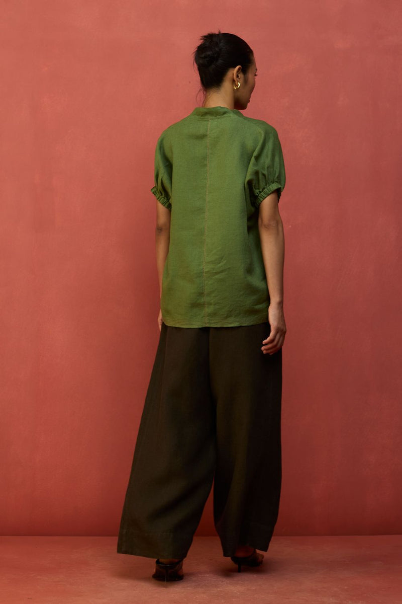 Hoshi Linen Top - Fern Green by Manan for in Singapore