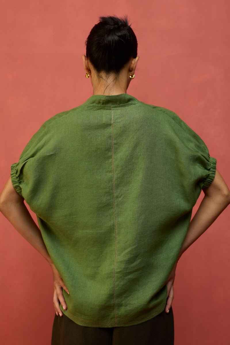 Hoshi Linen Top - Fern Green by Manan for in Singapore