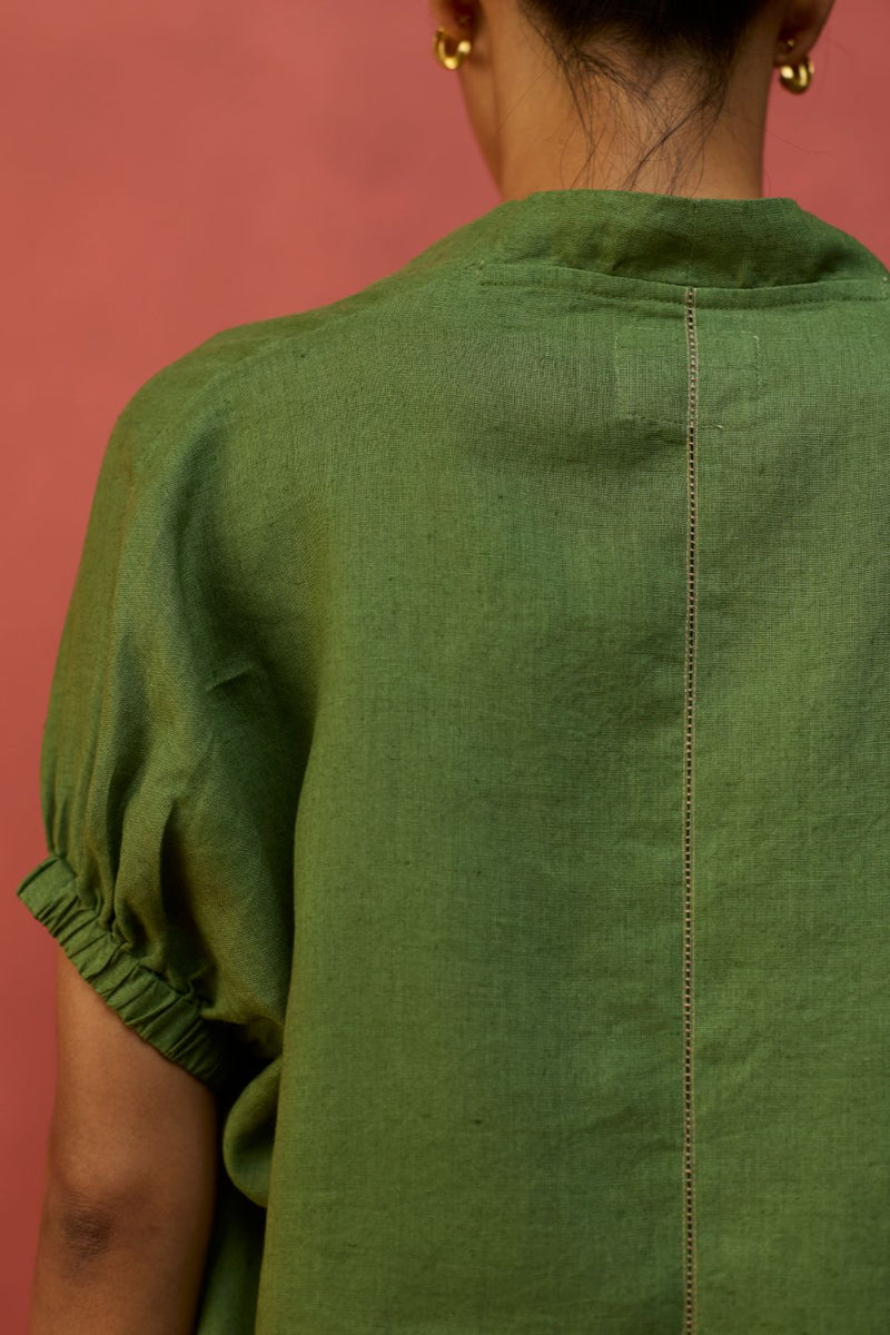 Hoshi Linen Top - Fern Green by Manan for in Singapore