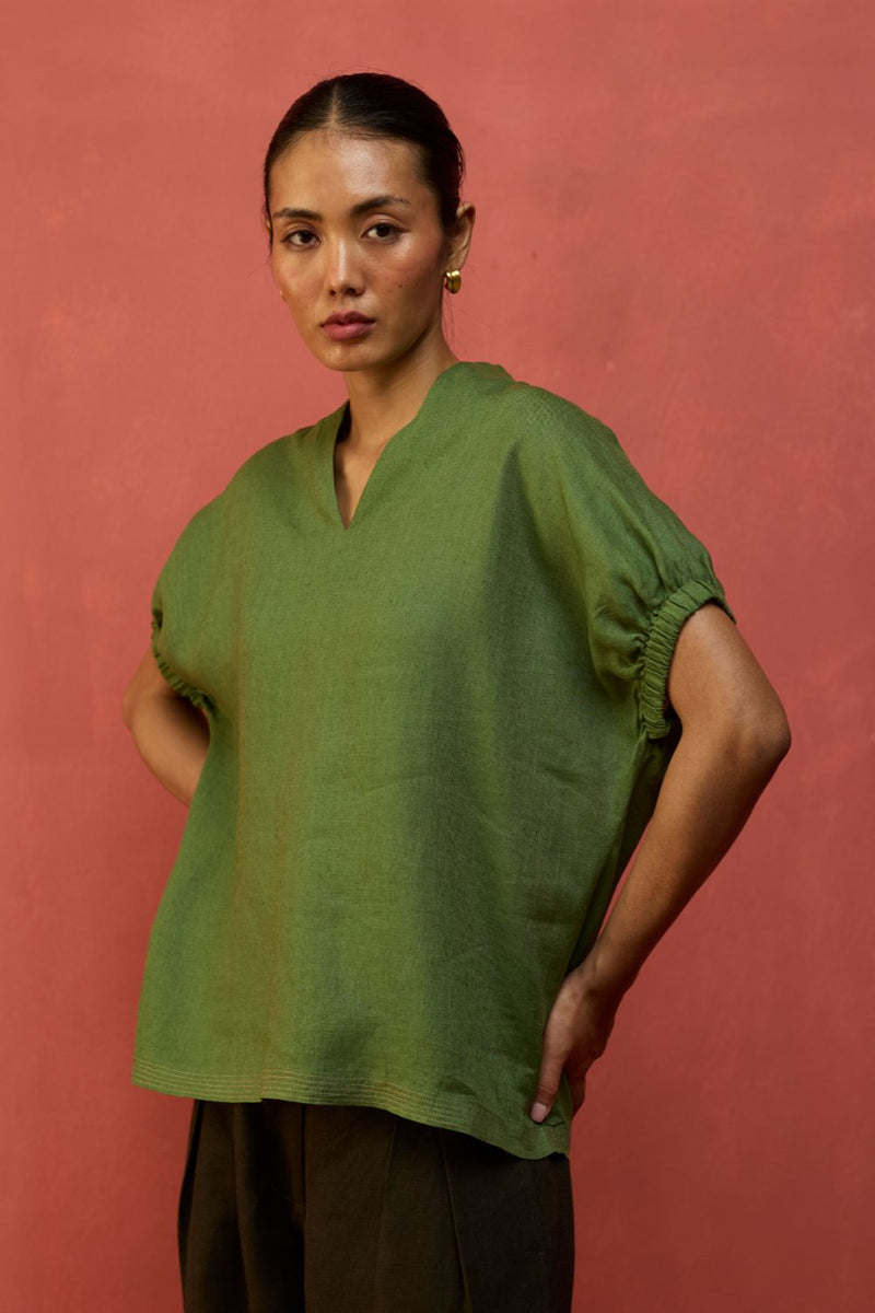 Hoshi Linen Top - Fern Green by Manan for in Singapore