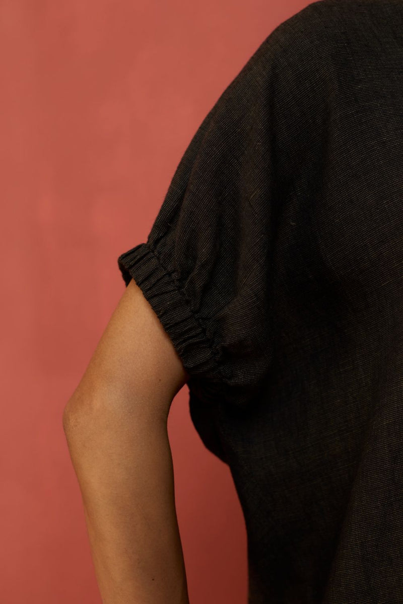 Hoshi Linen Top - Charcoal by Manan for in Singapore