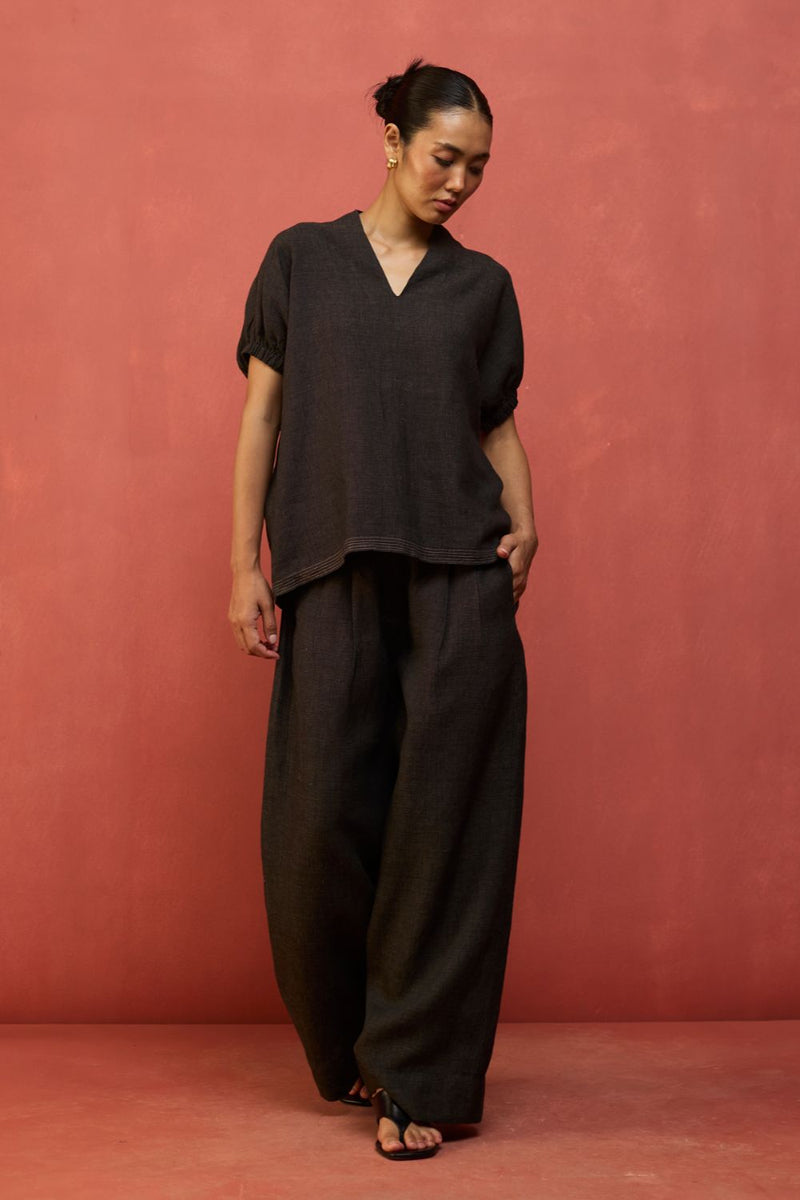 Hoshi Linen Top - Charcoal by Manan for in Singapore