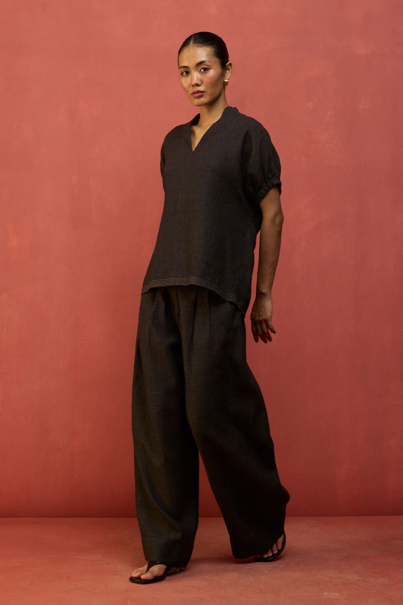 Hoshi Linen Top - Charcoal by Manan for in Singapore