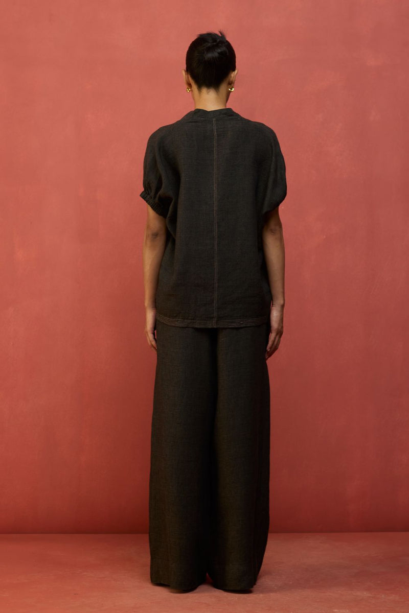 Hoshi Linen Top - Charcoal by Manan for in Singapore