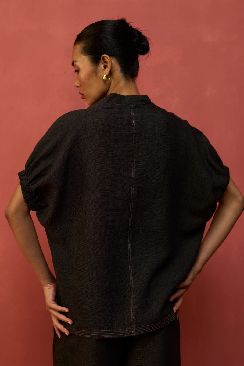 Hoshi Linen Top - Charcoal by Manan for in Singapore