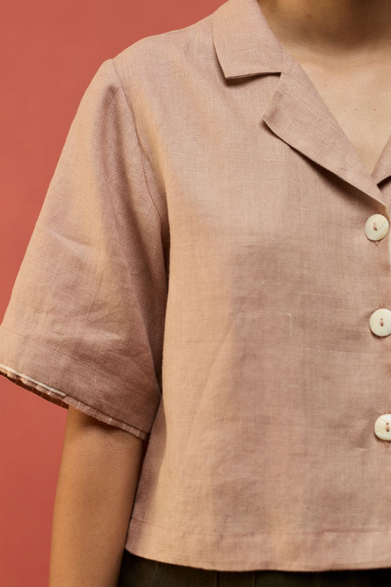 Kiera Cuban Collar Linen Shirt - Dusty Rose by Manan for in Singapore