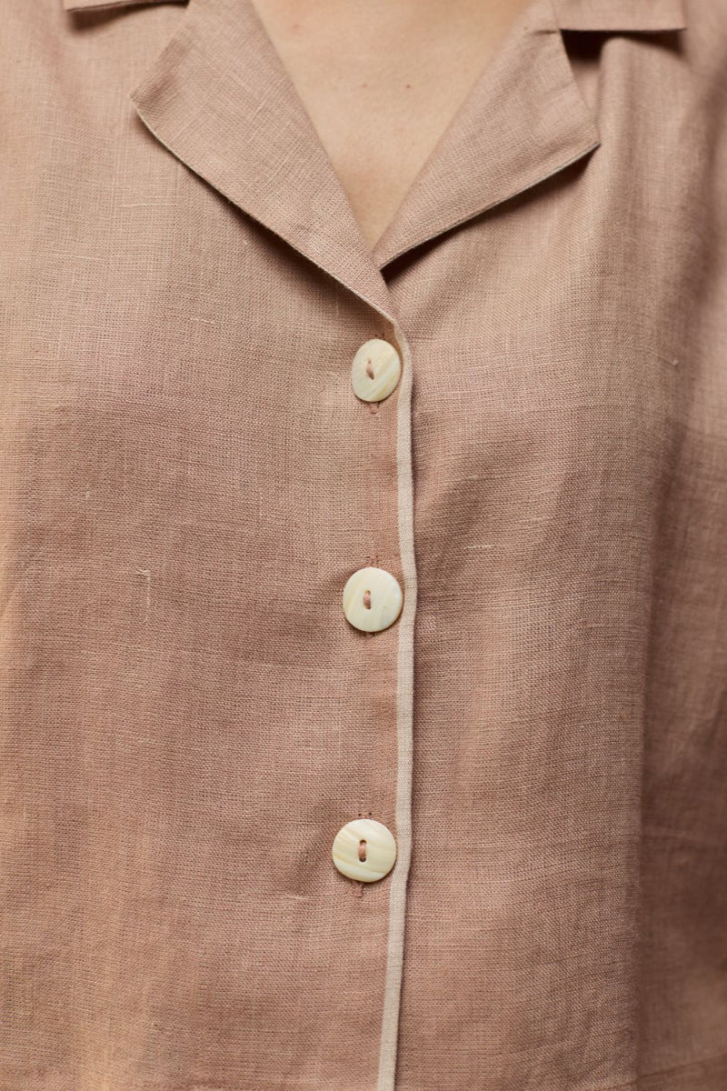 Kiera Cuban Collar Linen Shirt - Dusty Rose by Manan for in Singapore