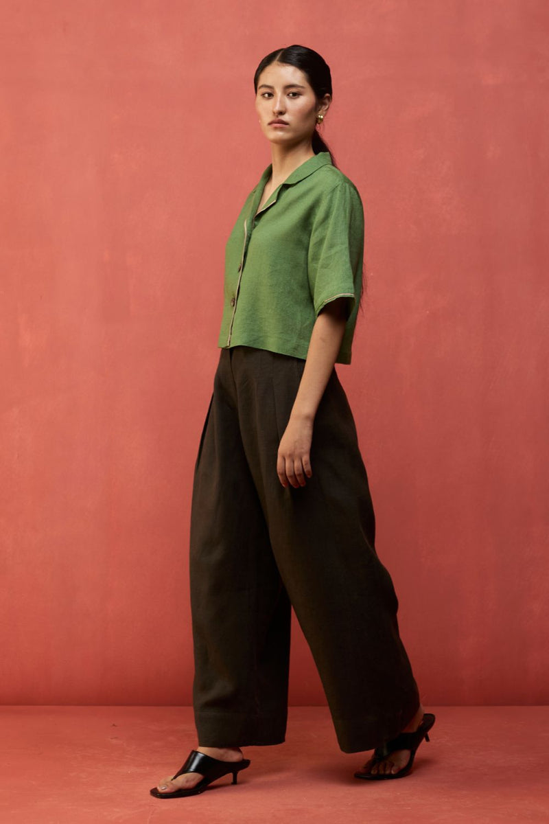 Emma Relaxed Fit Linen Pants - Charcoal by Manan for in Singapore