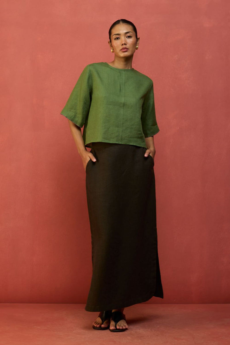 Mariko Cropped Linen Top - Fern Green by Manan for in Singapore