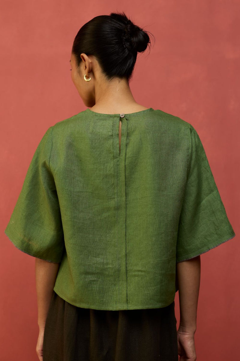 Mariko Cropped Linen Top - Fern Green by Manan for in Singapore