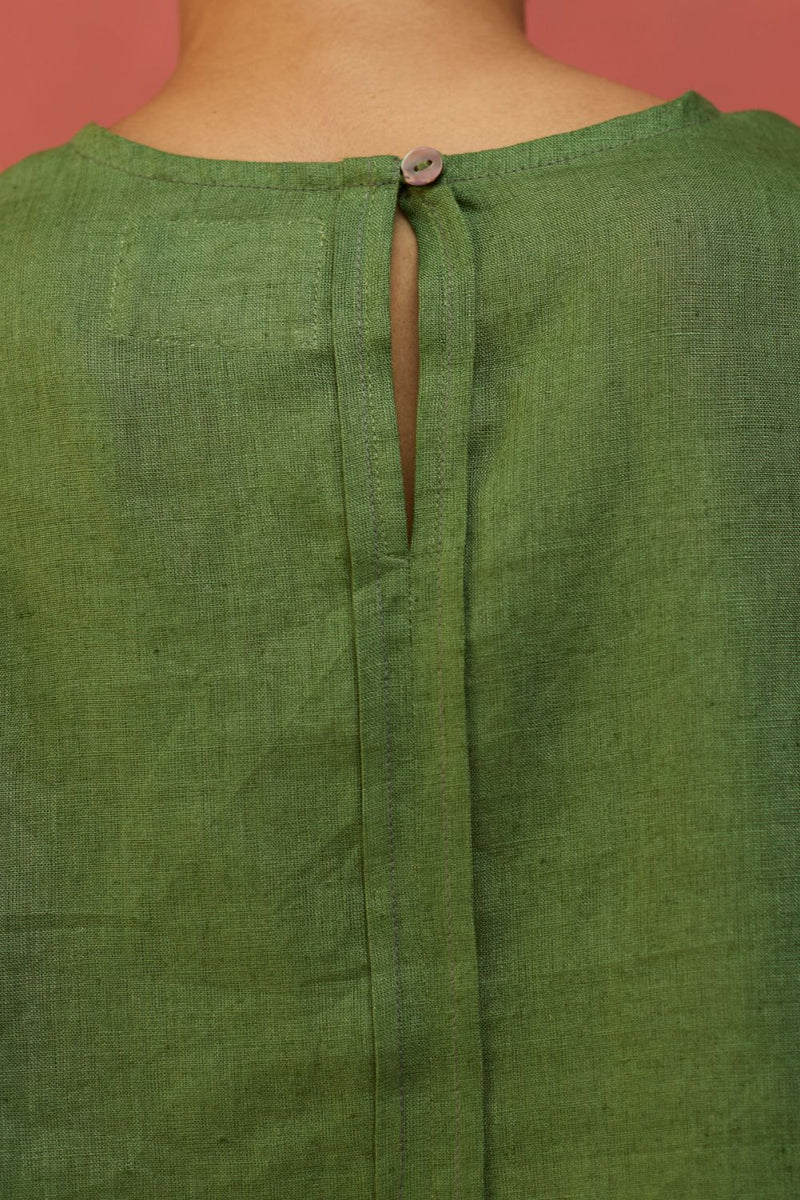 Mariko Cropped Linen Top - Fern Green by Manan for in Singapore