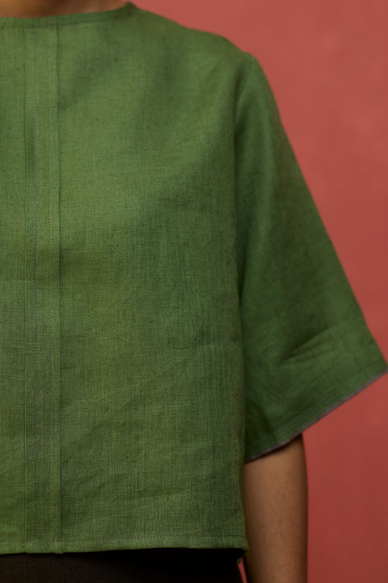 Mariko Cropped Linen Top - Fern Green by Manan for in Singapore