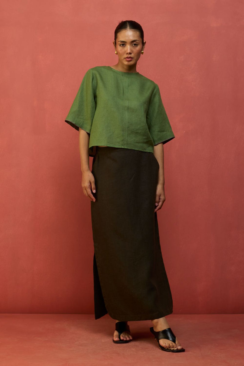 Mariko Cropped Linen Top - Fern Green by Manan for in Singapore