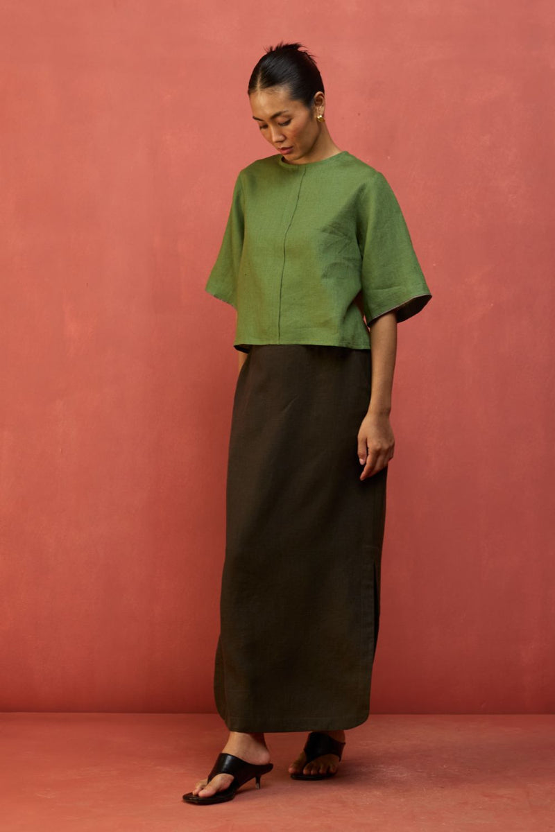 Mariko Cropped Linen Top - Fern Green by Manan for in Singapore