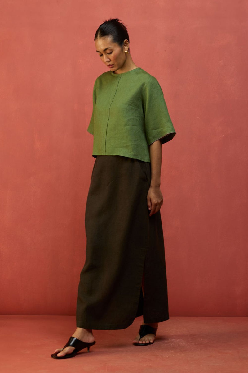 Mariko Cropped Linen Top - Fern Green by Manan for in Singapore