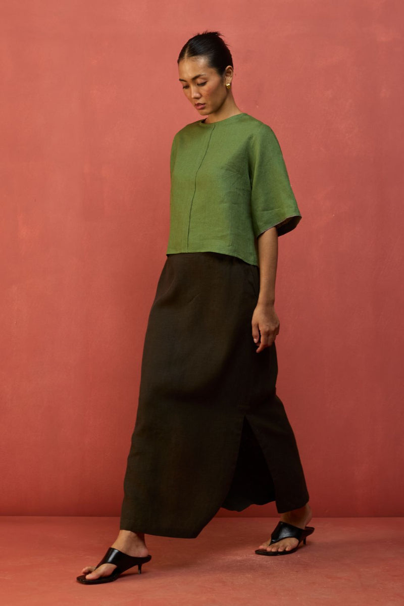 Mariko Cropped Linen Top - Fern Green by Manan for in Singapore