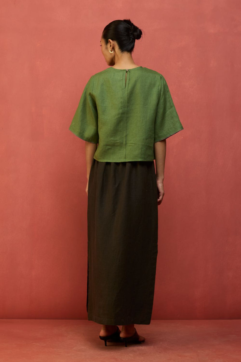 Mariko Cropped Linen Top - Fern Green by Manan for in Singapore