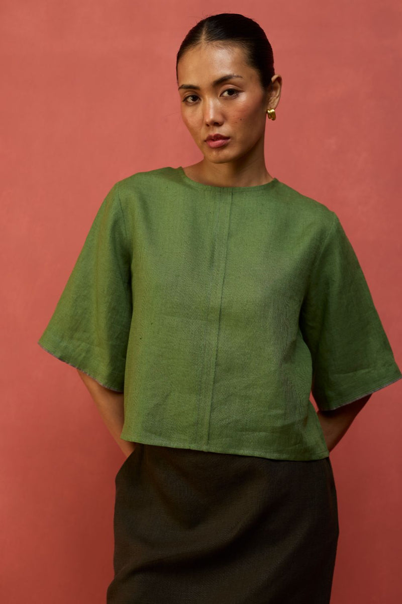 Mariko Cropped Linen Top - Fern Green by Manan for in Singapore