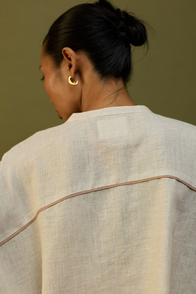Sumire Curved Hem Linen Top - Off White linen by Manan in ivory color for women in Singapore