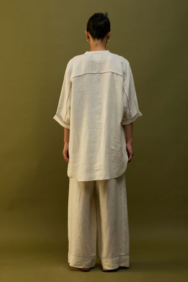 Sumire Curved Hem Linen Top - Off White linen by Manan in ivory color for women in Singapore