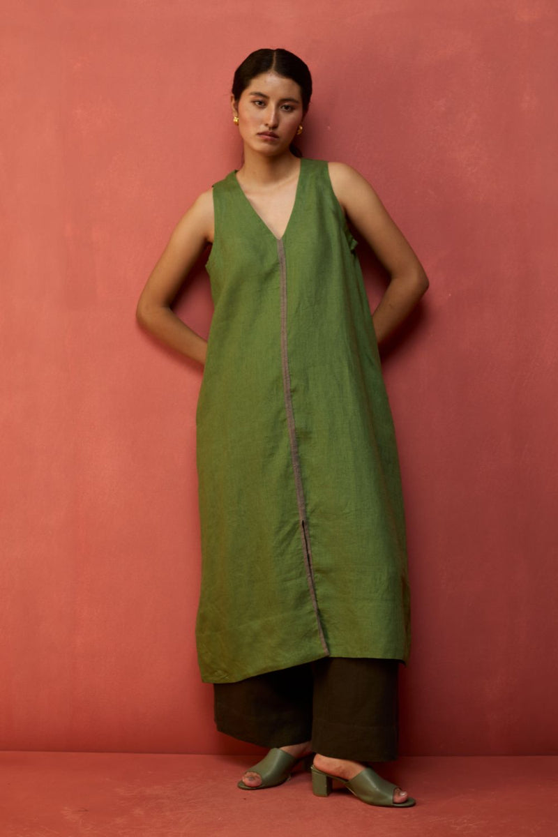 Rohe Sleeveless Linen Tunic - Fern Green by Manan for in Singapore