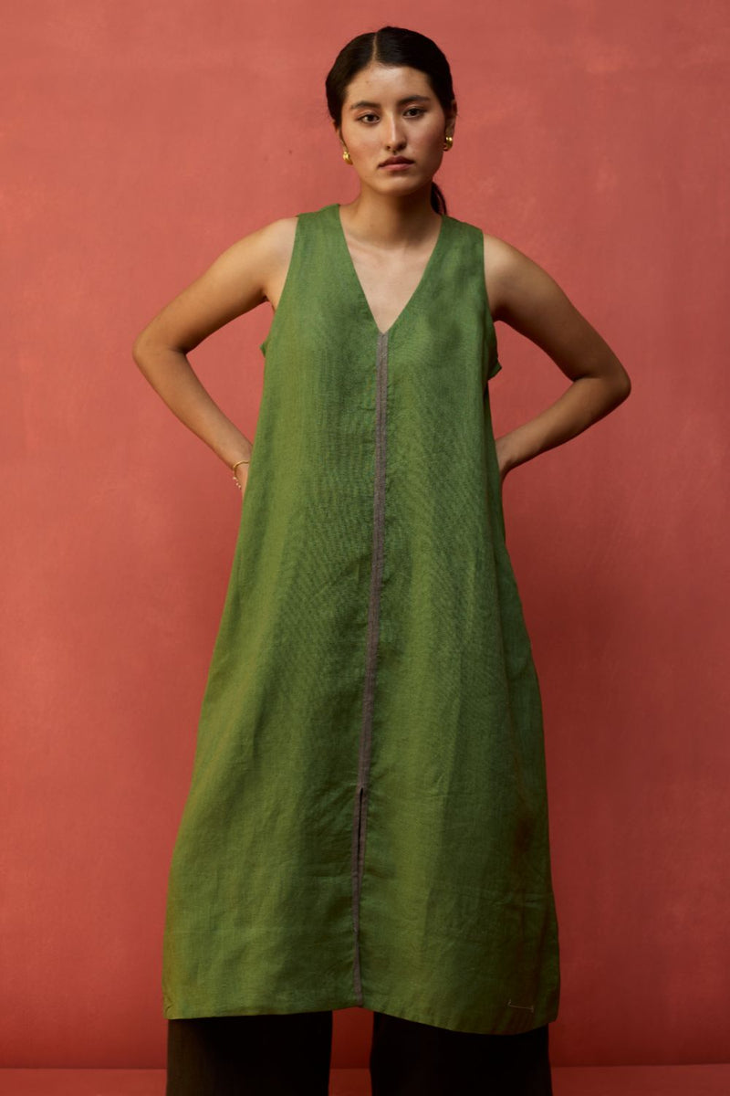Rohe Sleeveless Linen Tunic - Fern Green by Manan for in Singapore