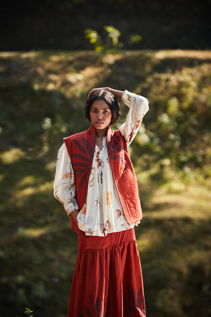 Rustic Reverie Co-ord set cotton by Khara Kapas in red for women in Singapore